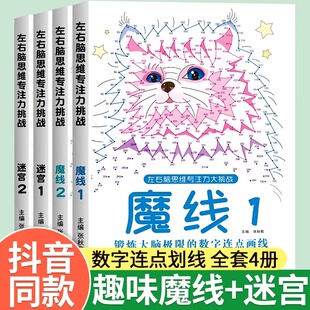 10岁儿童魔线数字连线益智游戏儿童数字画本全脑开发思维拓展训练趣味书 2适合3 魔线迷宫左右脑思维专注力训练大挑战迷宫1 2魔线1