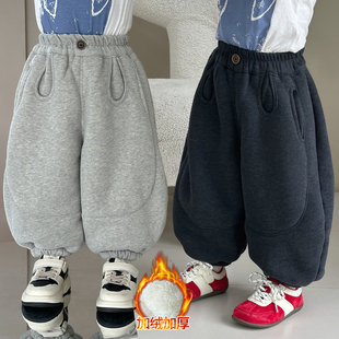 男童加绒裤子2025新款宝宝冬装加厚一体绒长裤儿童秋冬季灯笼裤子