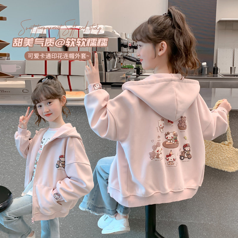 女童外套春秋款2026新款洋气纯棉卫衣开衫春装小女孩春季连帽上衣