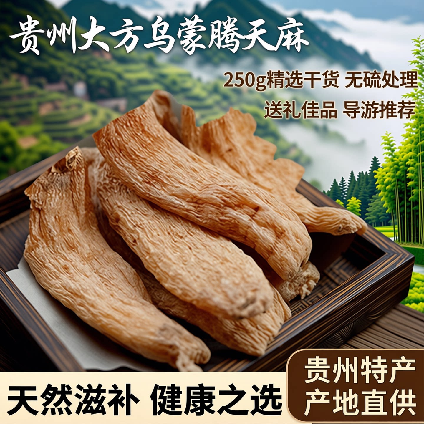 贵州大方乌蒙腾天麻旅游特产250g精选干货无硫送礼导游推荐