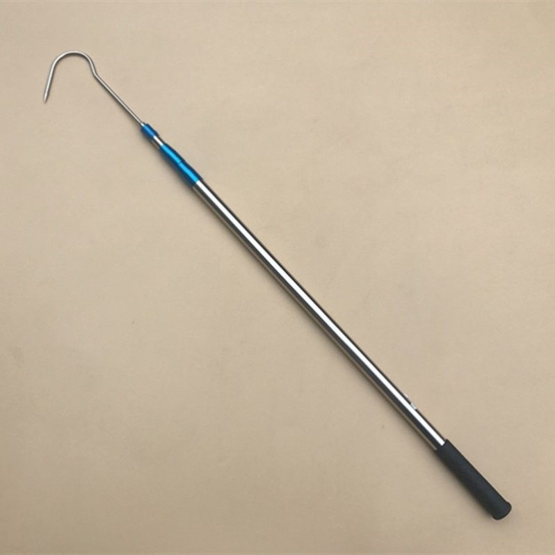 加粗加长蓝套不锈钢伸缩杆单搭钩 圆尖大号钩子长柄长杆