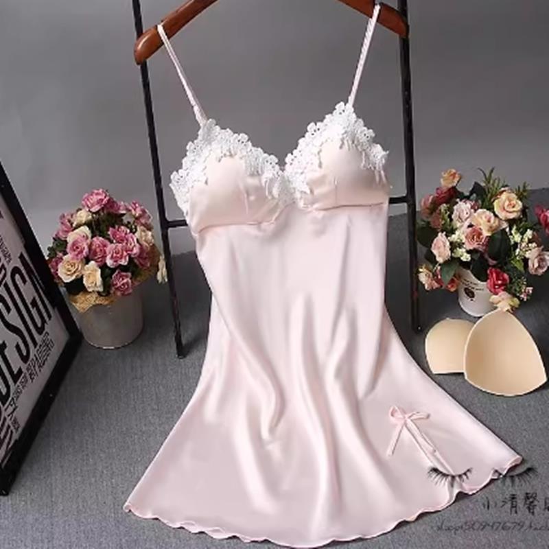 睡衣女夏聚拢显瘦性感蕾丝绸吊带睡裙睡衣家居服带胸垫文胸睡裙