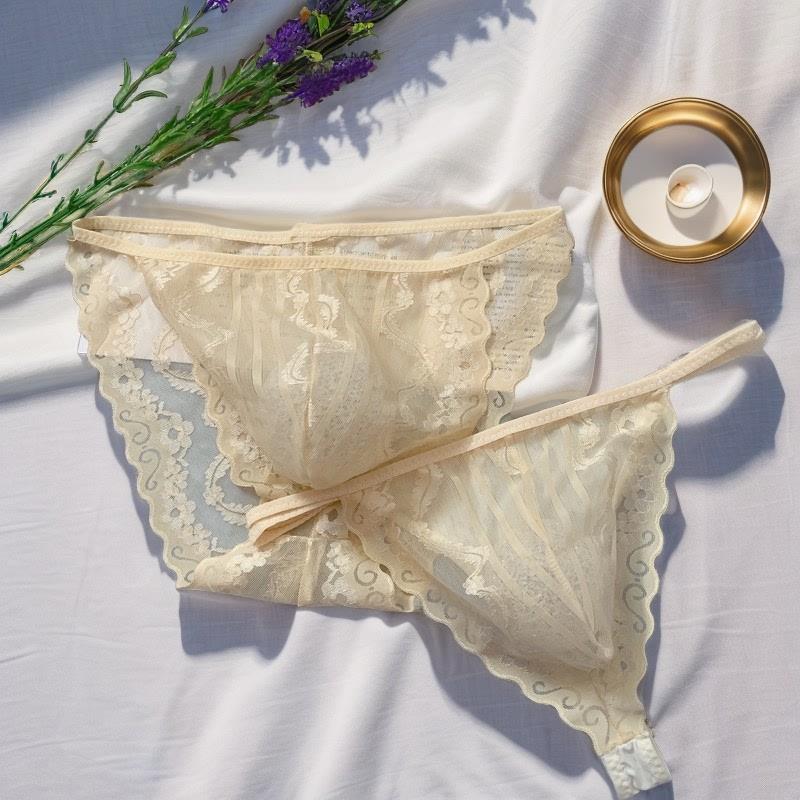 男士蕾丝内裤透明无痕性感丁字裤禁欲女式肥佬薄款囊袋另类丁字裤