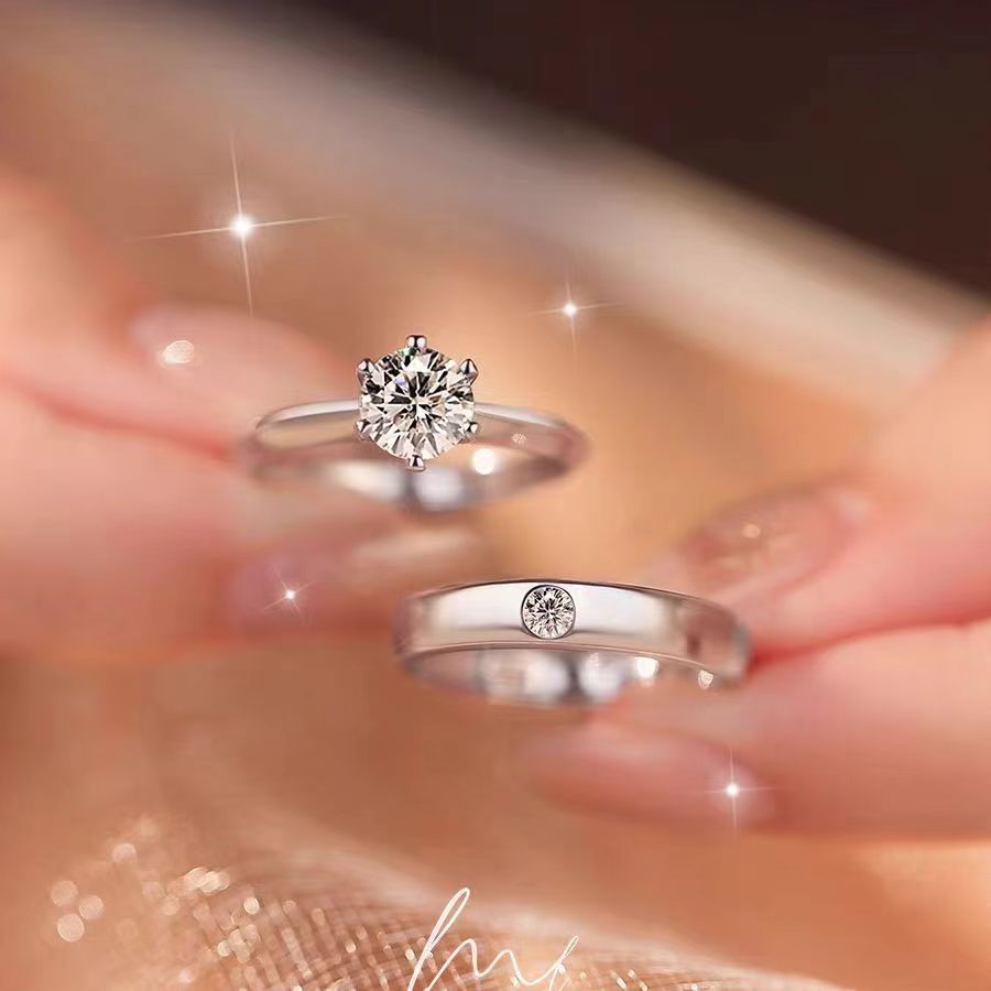 结婚戒指一对仿真莫桑对戒钻戒活口女求婚订婚专用拍照道具送女友
