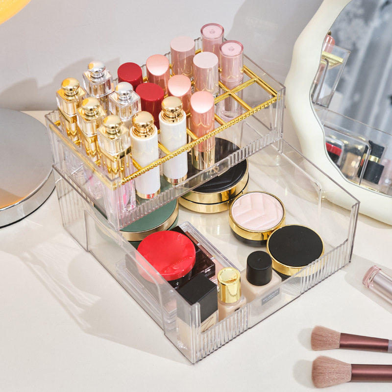 桌面化妆品透明收纳盒口红储物盒梳妆台分格面膜眼影刷眉笔置物架