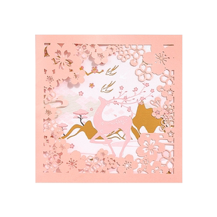 芯陌四时序镂空贺卡中国风三折页生日留言白卡片高档简约手工ins创意贺卡情侣信封教师节感恩节原创设计礼品