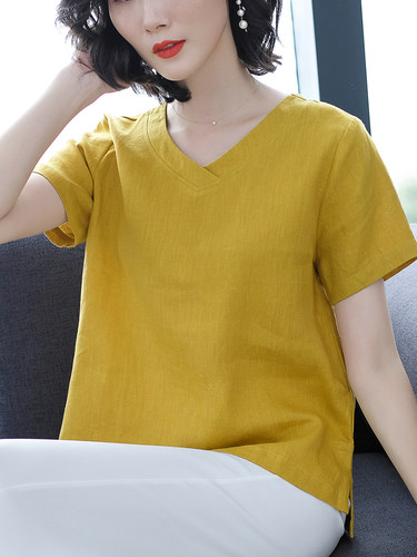 纯亚麻宽松舒适简约文艺领显上衣