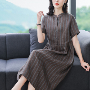 珂佐芙2025新夏亚麻连衣裙女高级名媛轻奢中长裙宽松显瘦减龄裙子