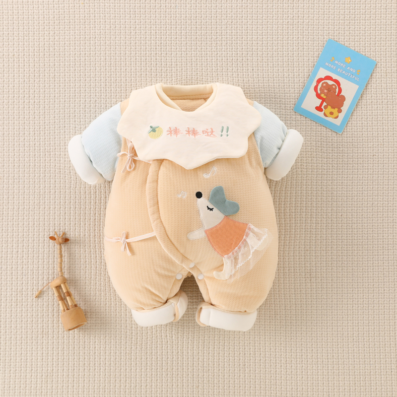 努米熊斜襟系带连体衣秋冬