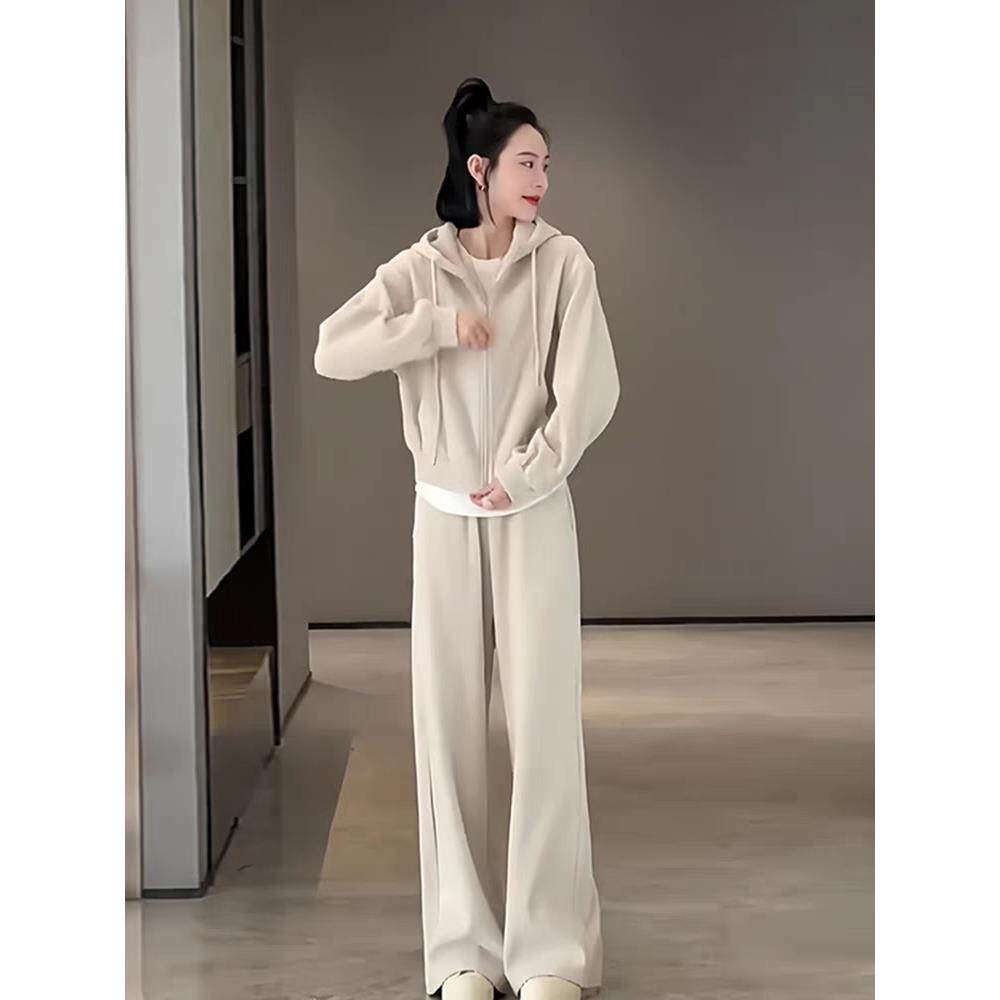 欧洲站春季新款高级感运动服套装韩版时尚休闲厚棉阔腿裤两件套女