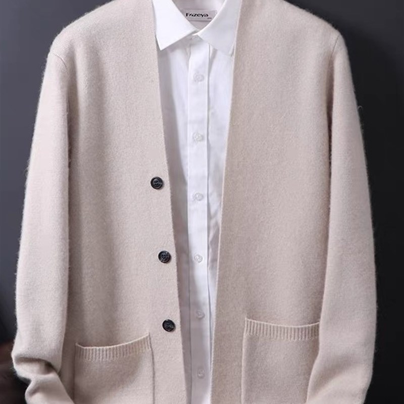 TWG秋冬新款羊绒衫男100纯羊绒开衫针织打底羊毛加厚大码毛衣外套