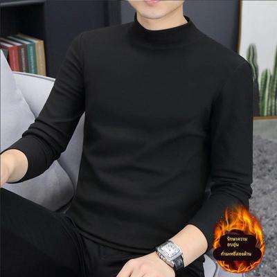 男士长袖t恤2025新款秋冬季双面绒半高领打底衫加绒保暖中领上衣
