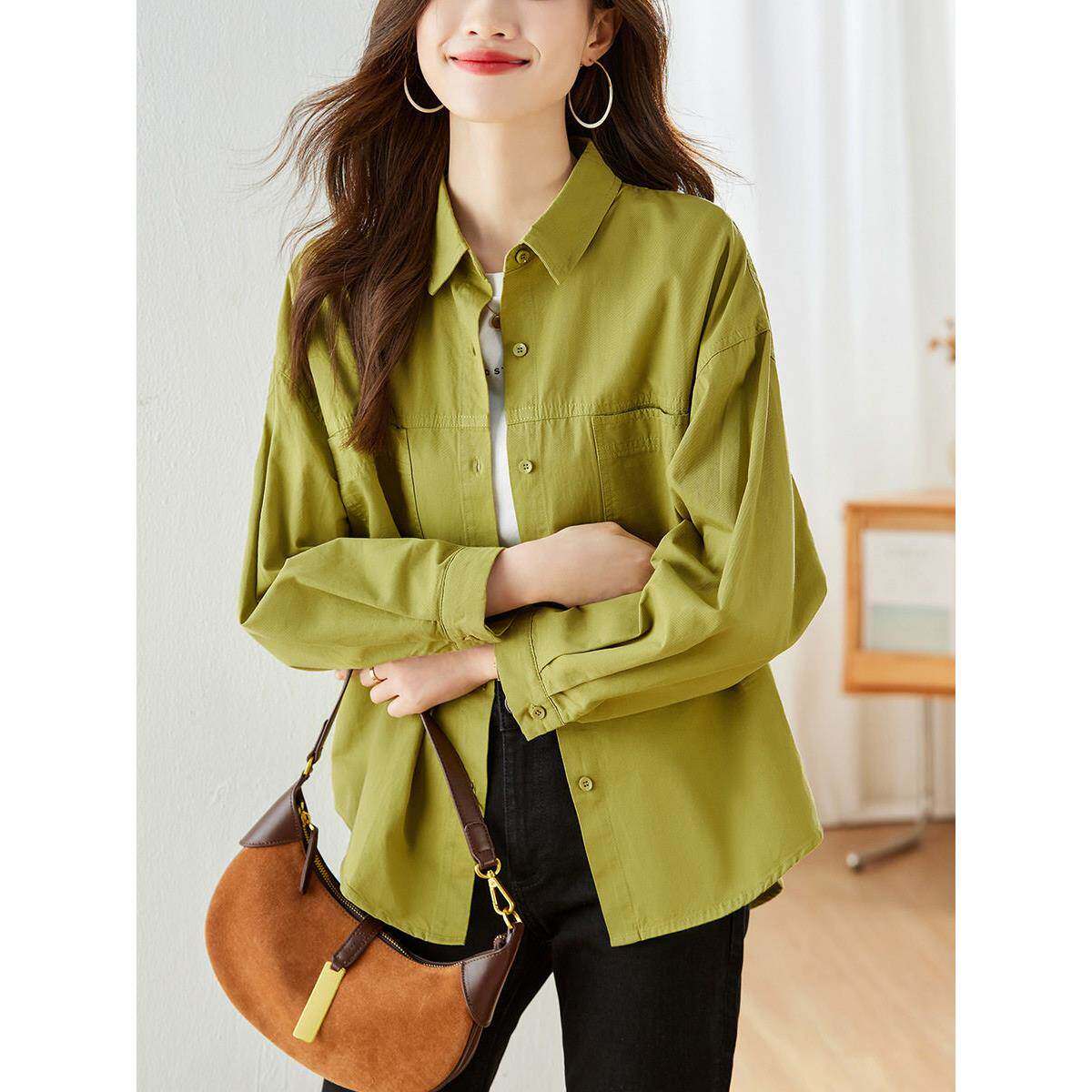 香港TIMO纯棉女式衬衫女长袖2025春装新款通勤气质上衣设计感衬衣