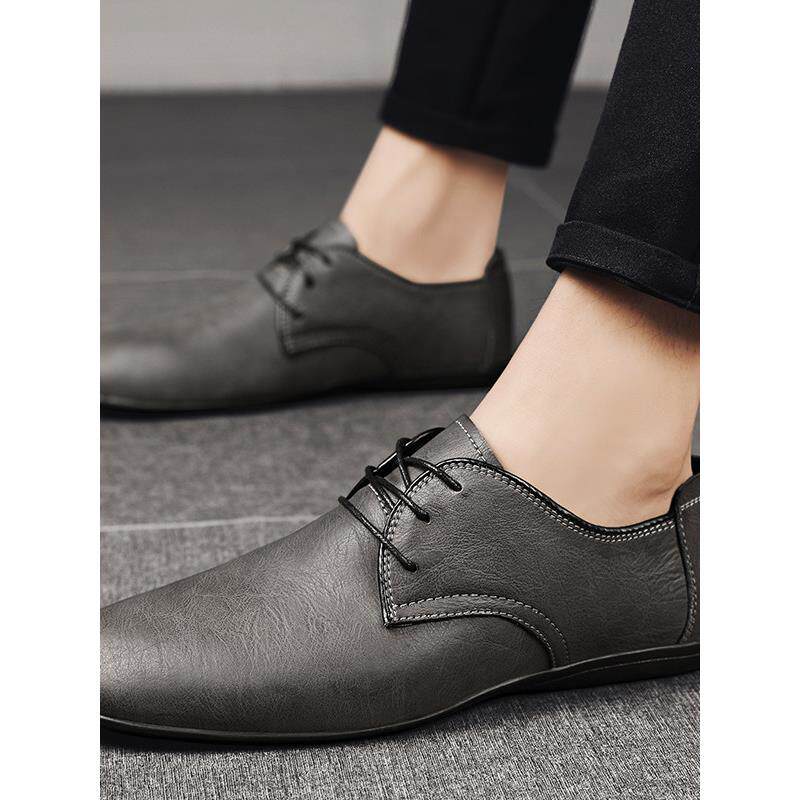 潮牌2025秋季新款时尚皮革男士休闲皮鞋百搭防滑软底尖头西装正式