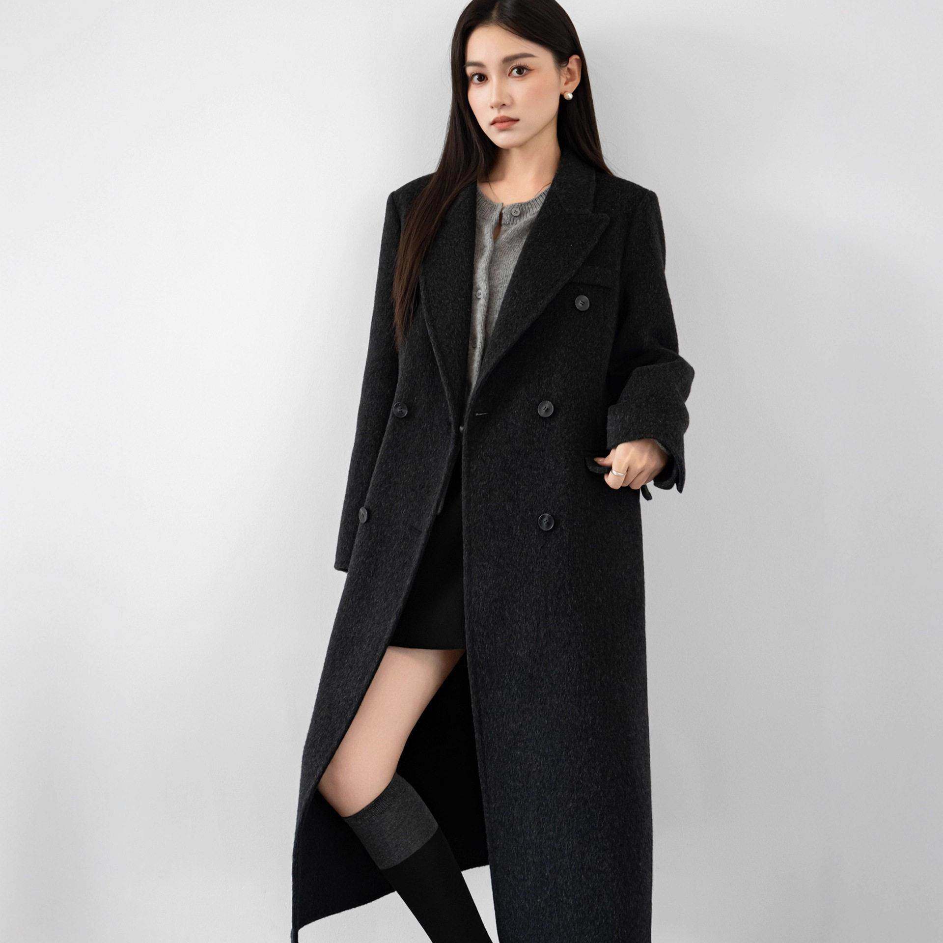 2025秋冬季新款高级感毛呢大衣女胖mm韩系中长款呢子外套大码女装