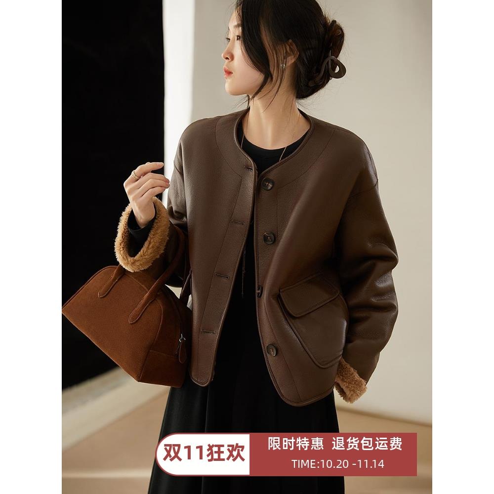 双面可穿羊剪绒皮草女秋冬2025年新款皮毛一体羊羔毛夹克短外套