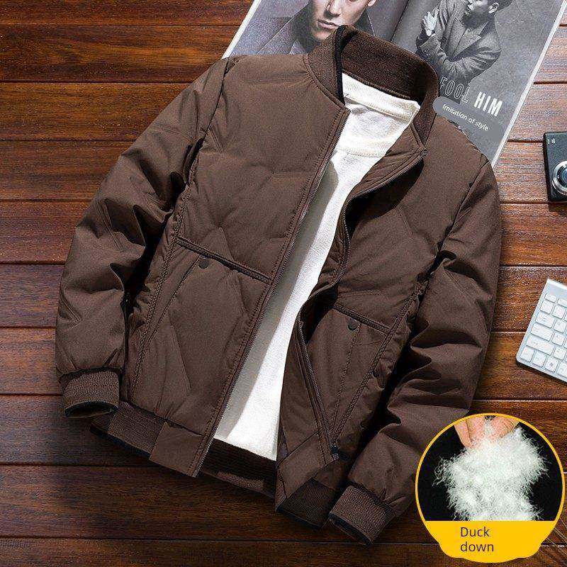 潮牌冬装羽绒服男2025新款冬季高级感棒球服夹克立领短款鸭绒外套