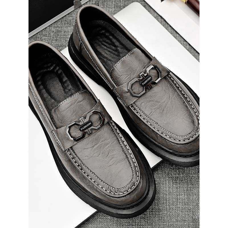 潮牌2025秋季新款高档时尚皮革商务休闲皮鞋男士百搭一脚蹬乐福鞋