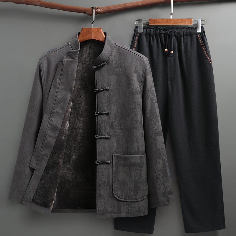 冬季唐装套装男秋冬中老年爸爸棉袄加绒加厚外套老人生日爷爷衣服