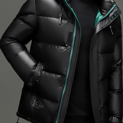 连帽亮面羽绒服男冬季新款90白鸭绒加厚短款男士黑金保暖休闲外套