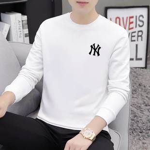 品牌白色卫衣男春秋冬季2025新款圆领大码印花男士纯棉长袖t恤潮