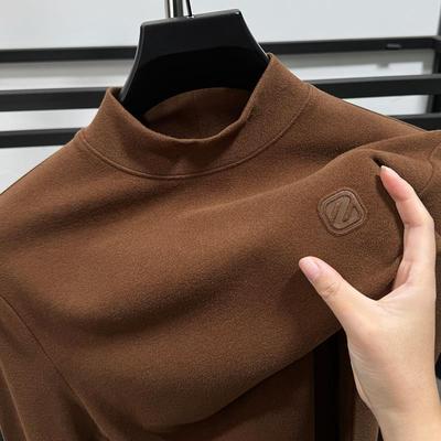 加厚保暖德绒打底衫男秋冬高端半高领磨毛男士双面绒长袖t恤内搭