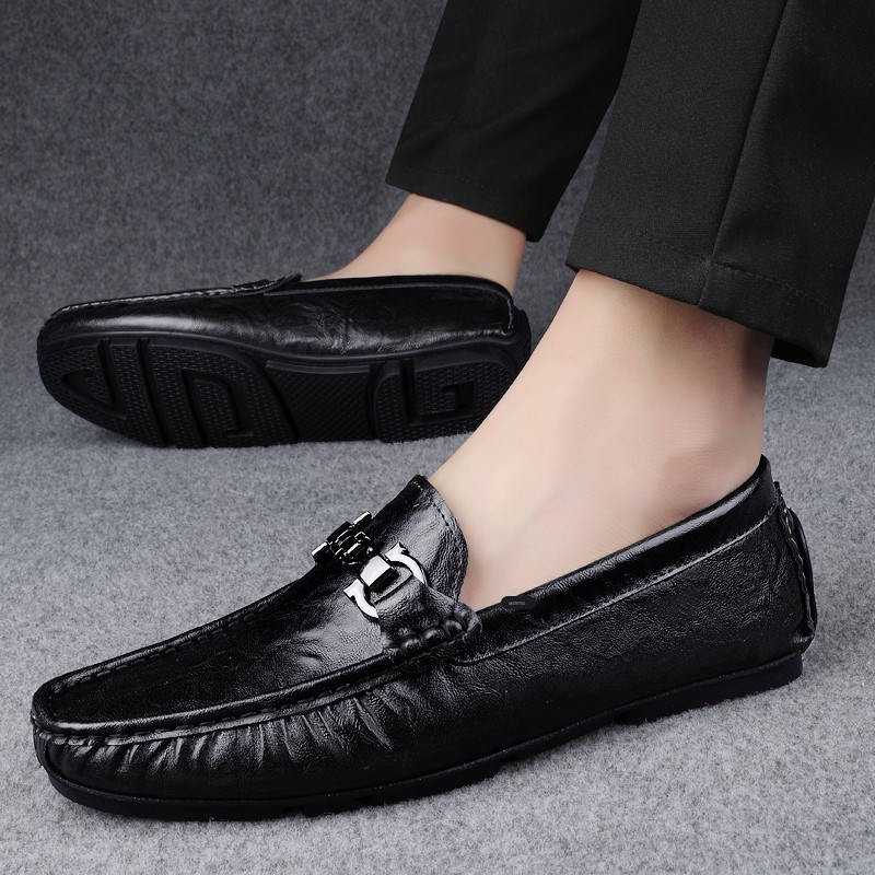 潮牌豆豆鞋男新款男士软底软皮休闲皮鞋懒人一脚蹬皮鞋子