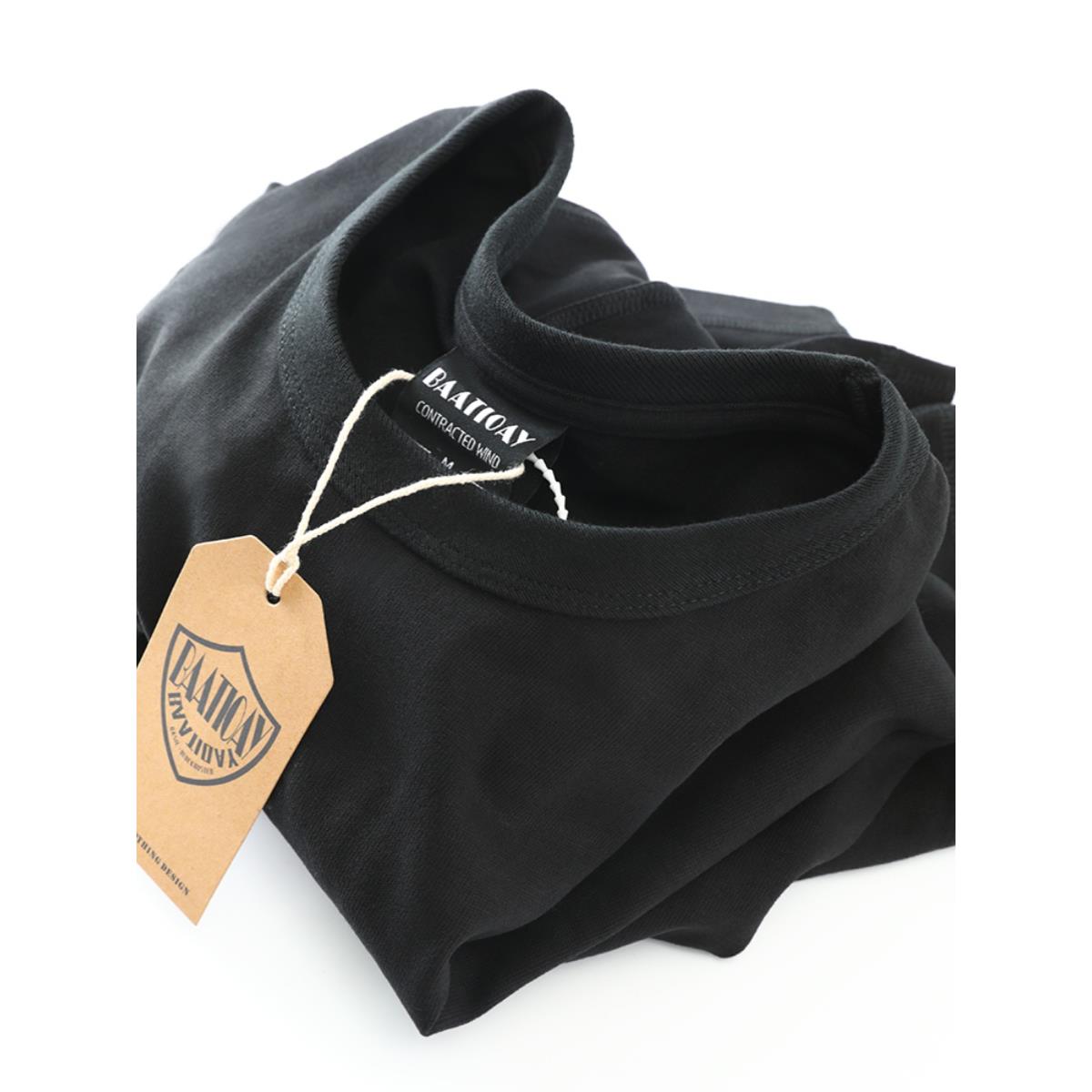 MAROLIO~满满的柔软感！300G重磅碳素磨毛长袖男士宽松纯棉打底衫