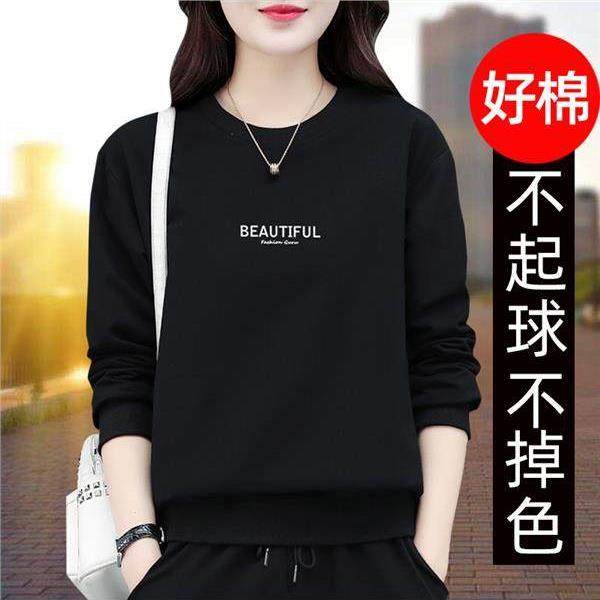 韩国黑色字母卫衣女2025新款爆款秋冬款圆领短款加绒加厚女款上衣