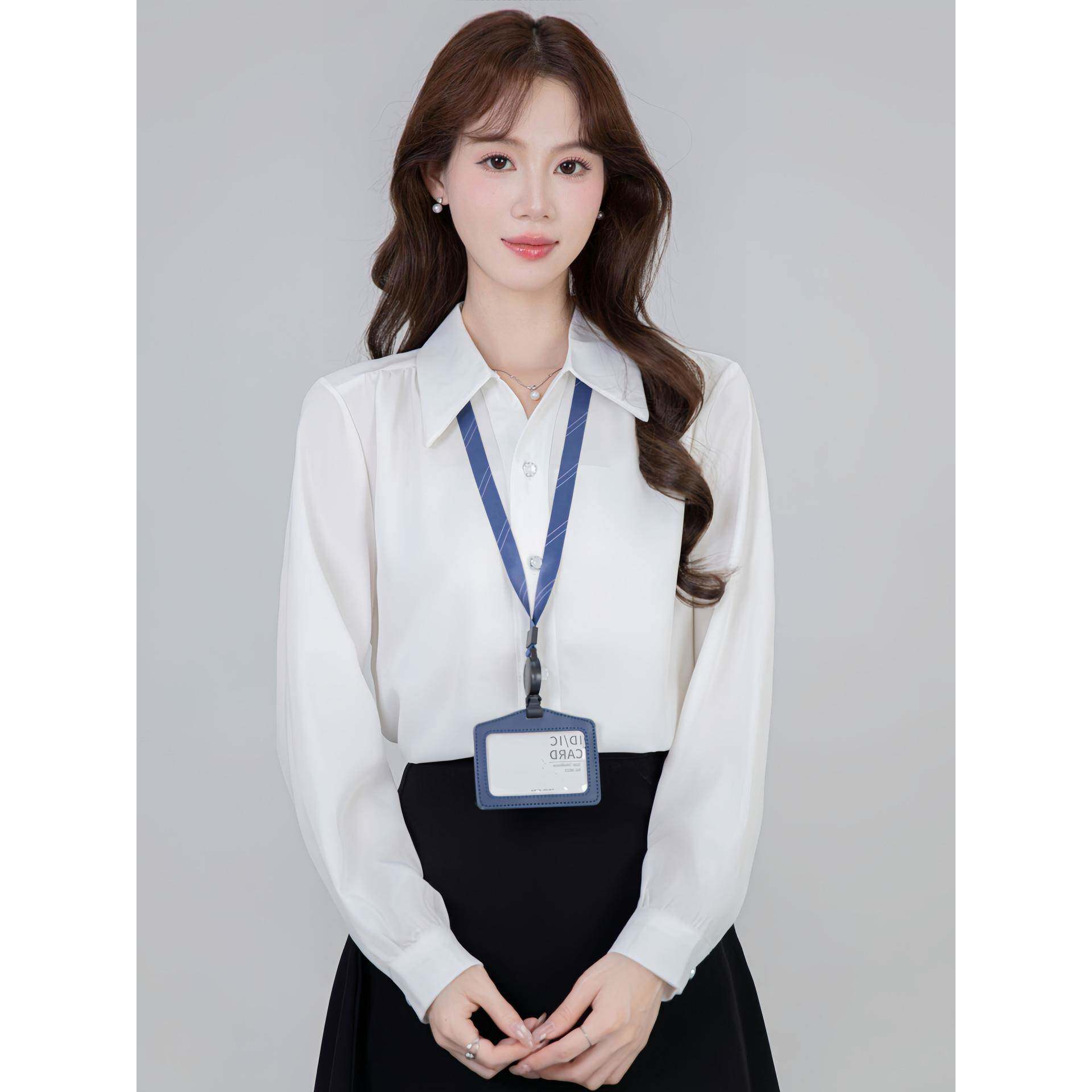 韩国白色长袖衬衫女春秋宽松显瘦设计感小众职业通勤气质正装衬衣