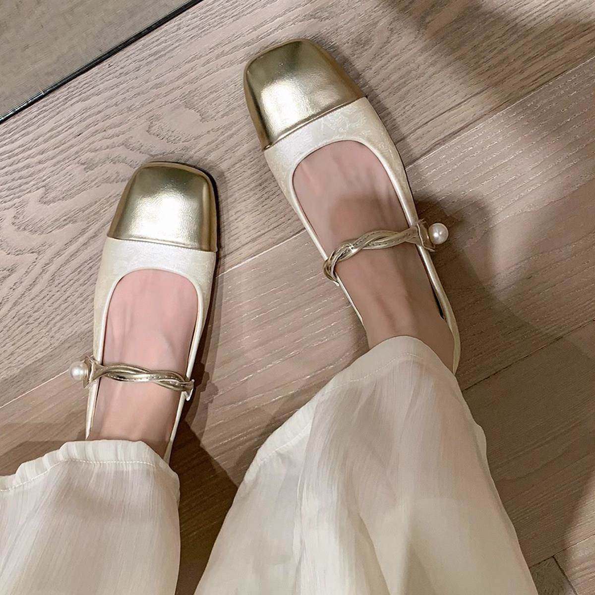 香港法式女式平底鞋2025新款春季真皮新款中国风平底鞋配裙子晚装,女鞋,浅口单鞋,淘宝优惠券,粉丝福利购,淘宝优惠卷