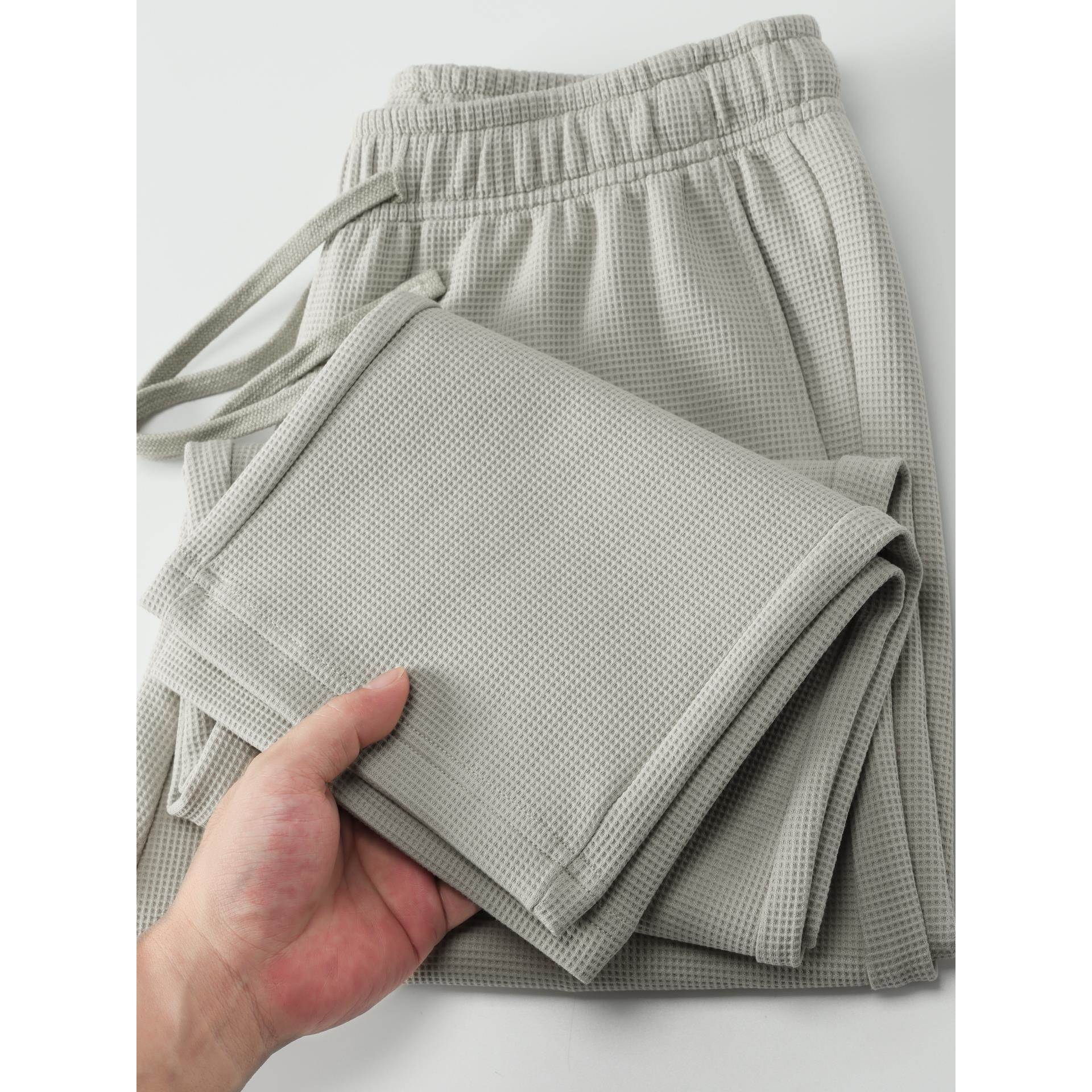 370g重磅休闲裤男秋冬季垂感直筒宽松华夫格男士裤子针织运动卫裤