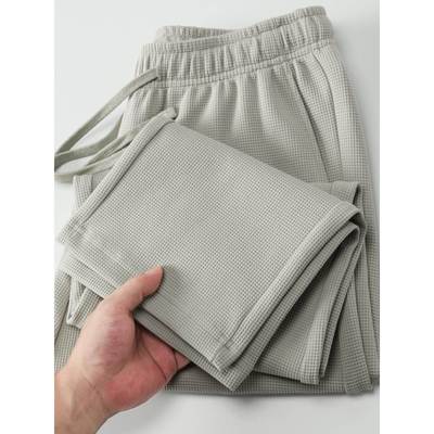 370g重磅休闲裤男秋冬季垂感直筒宽松华夫格男士裤子针织运动卫裤