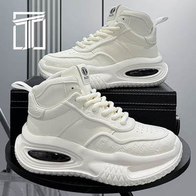 香港ITUN7G冬季新款男鞋厚底气垫增高老爹鞋高帮纯色皮面休闲鞋子