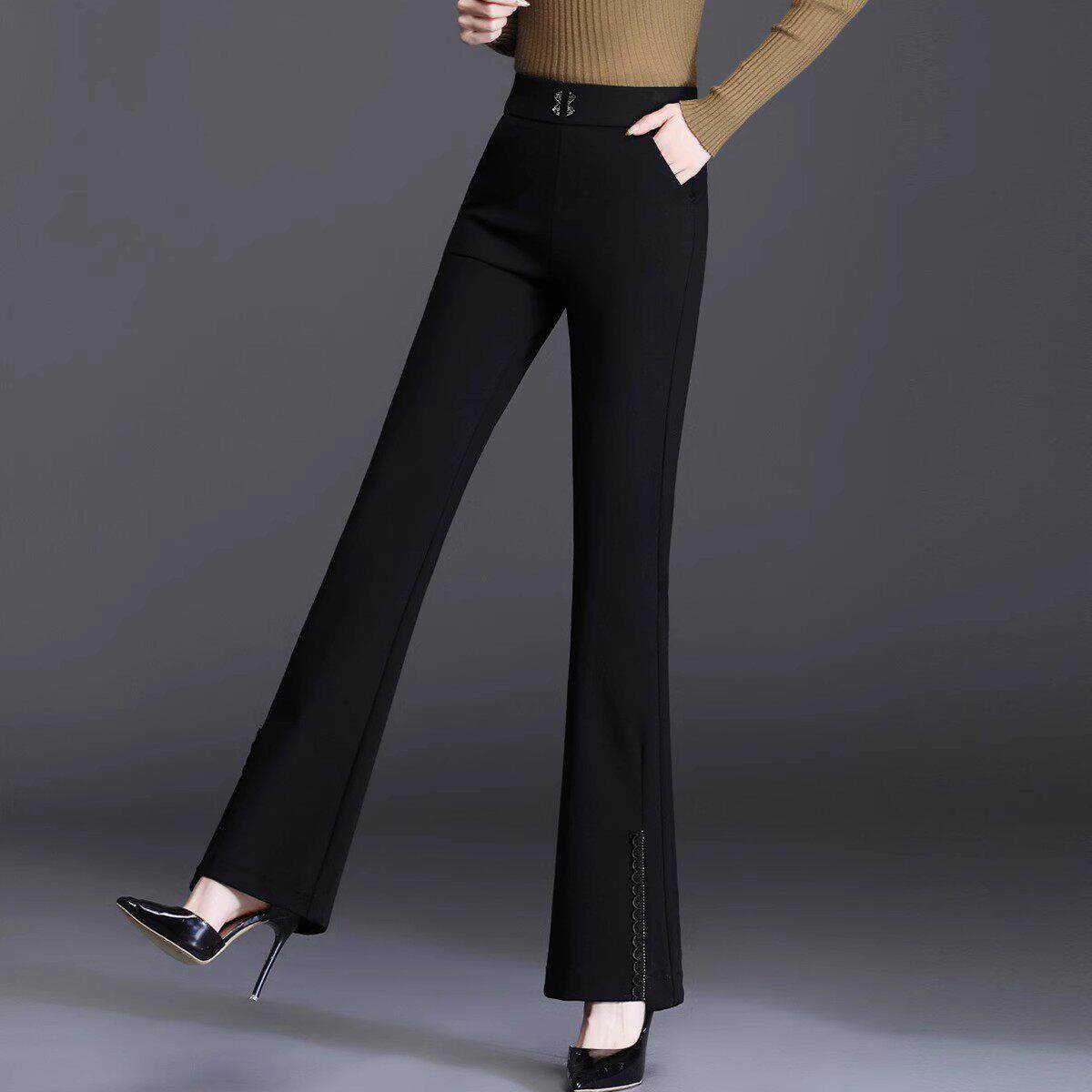 春秋黑色长裤女2025新款中年妈妈高腰微喇裤垂感显瘦松紧腰嗽叭裤