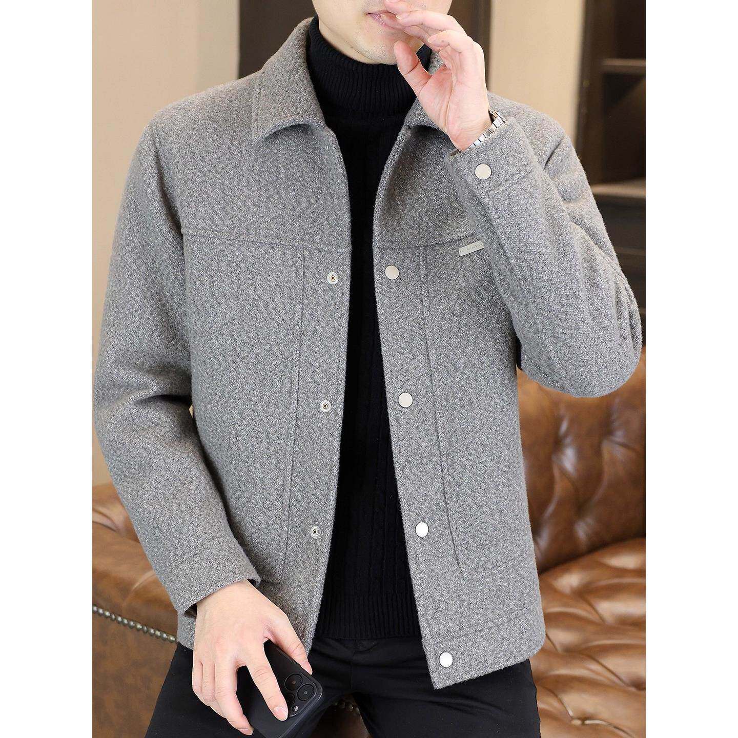 秋冬季男士毛呢外套金貂绒翻领夹克高端商务休闲呢子大衣男短款厚