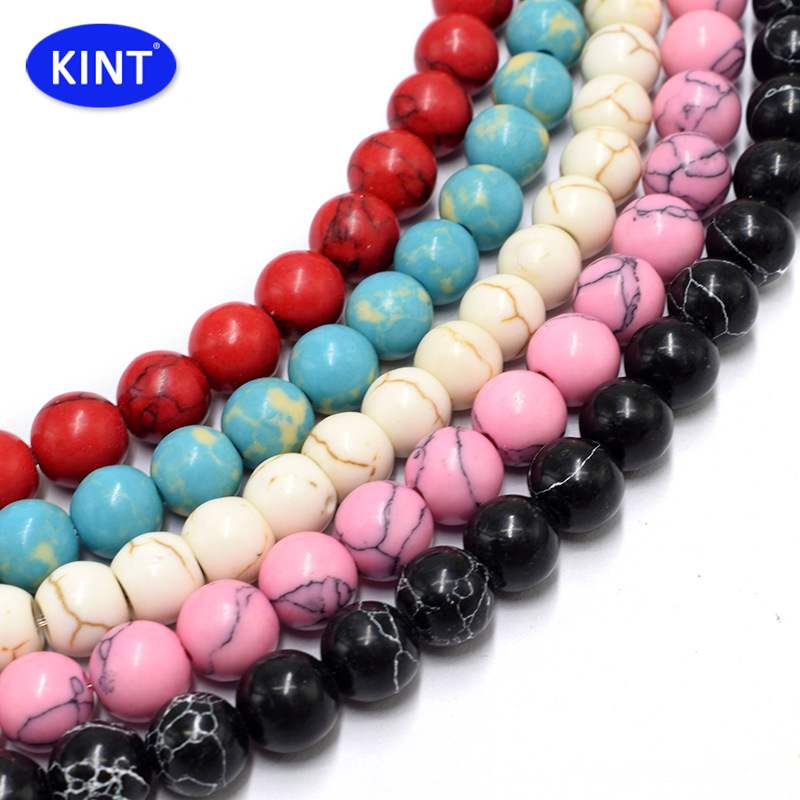 KINT绿松石散珠藏银隔珠银配件手链配件中国矿石手工圆珠