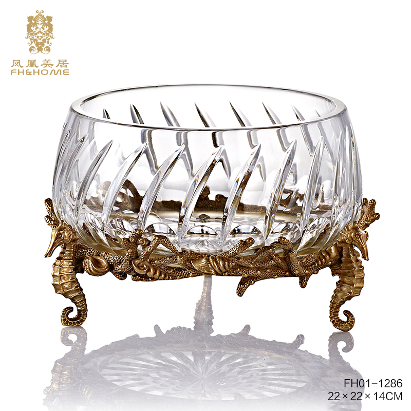 凤凰美居奢华欧式水晶玻璃配铜家用个性烟缸烟灰缸