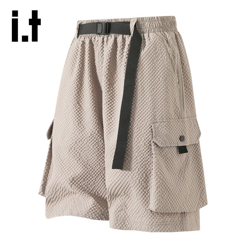 it：izzue官方运动五分裤男款夏季宽松抗皱工装裤休闲短裤子男6M