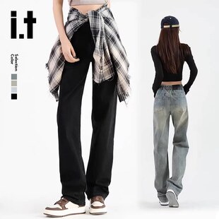 it: izzue官方流行高街美式女款春秋季直筒阔腿宽松牛仔裤子女2M
