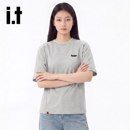 izzue假两件撞色插肩短袖T恤女