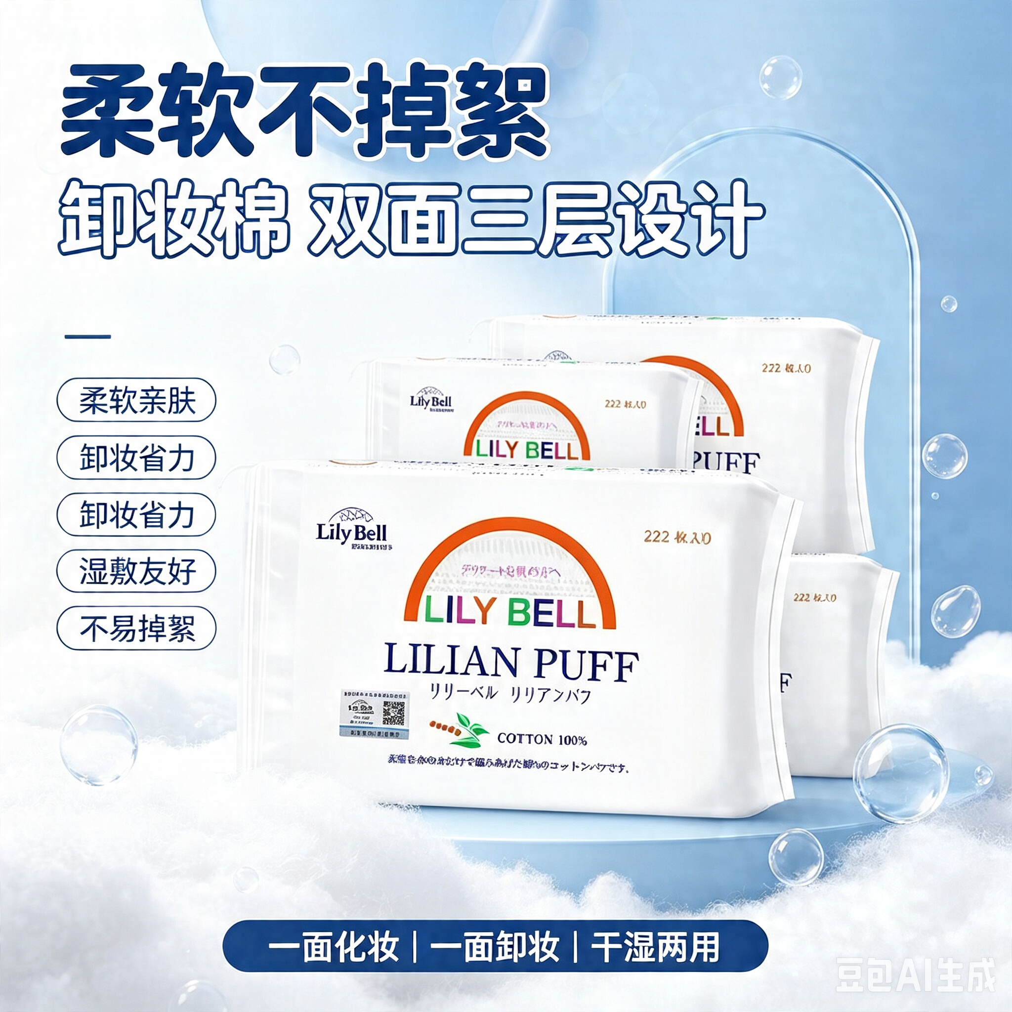 正品LilyBell/丽丽贝尔化妆棉纯棉厚款卸妆棉专用湿敷222片脸部棉