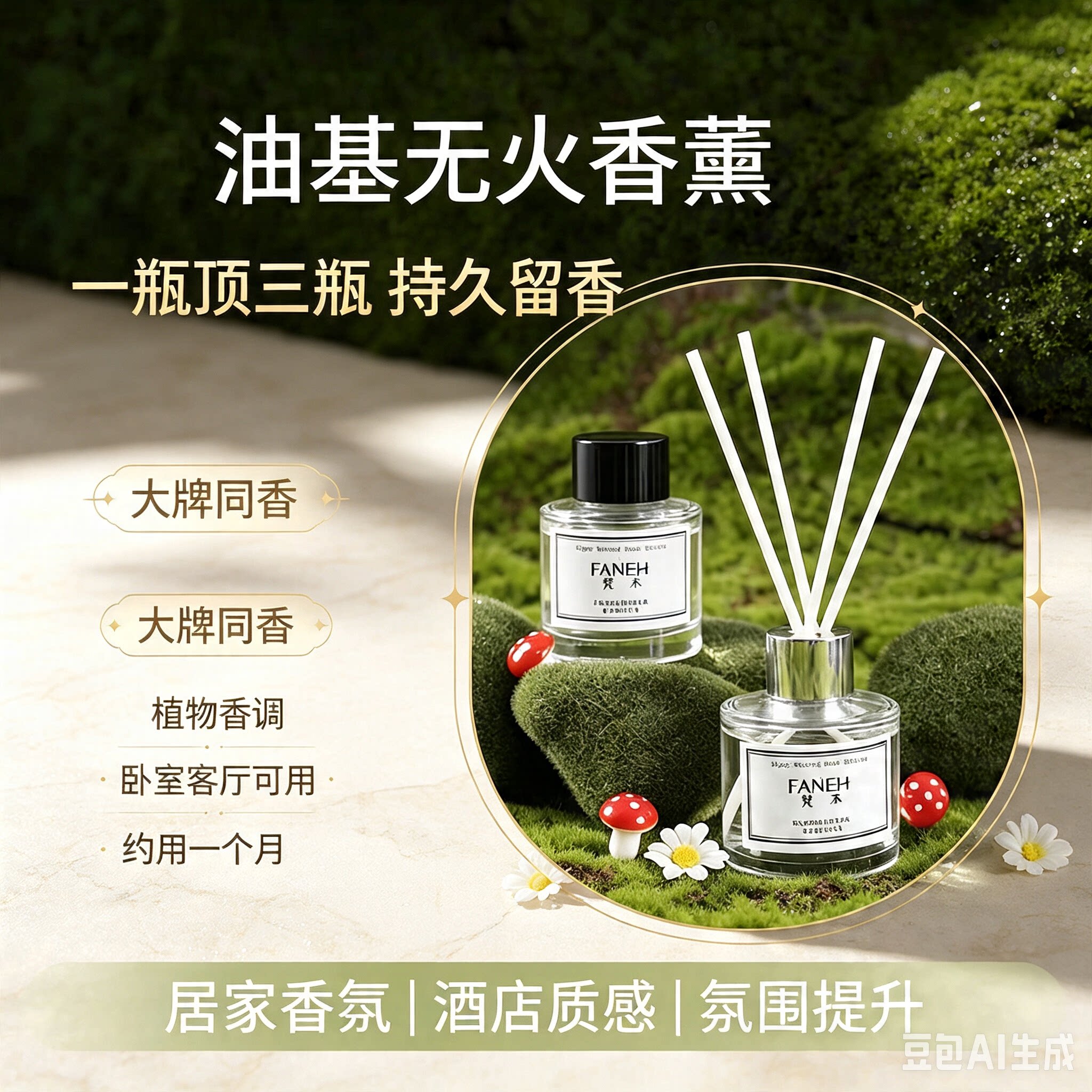 正品梵禾无火香薰家用室内持久酒店卧室香氛化妆室除臭摆件持久留