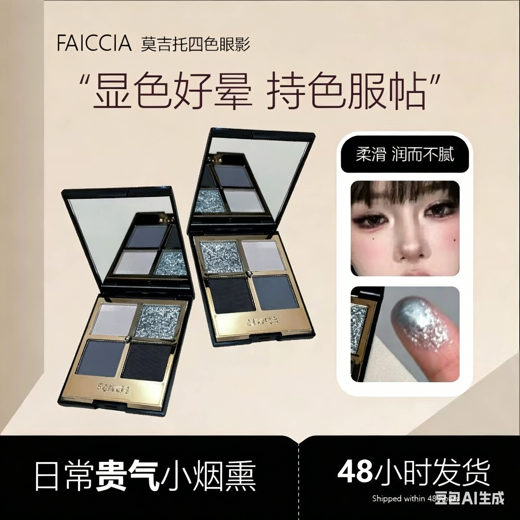 FAICCIA 莫吉托四色眼影爆闪珠光粉棕大地色系烟熏哑光提亮眼影盘