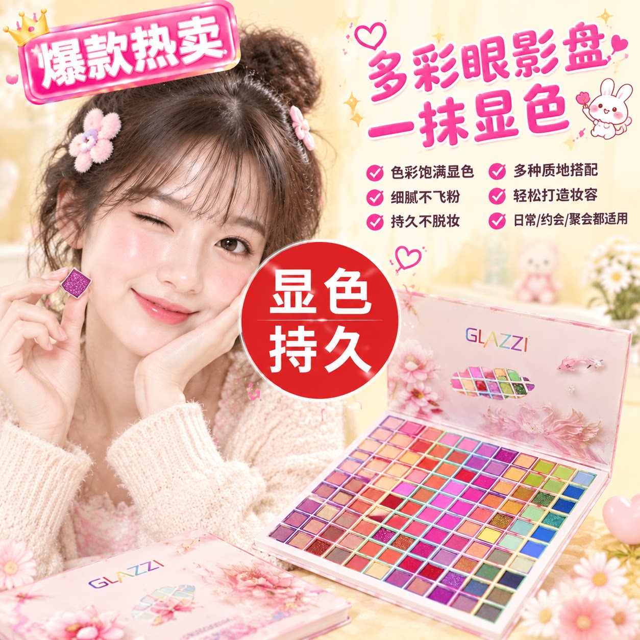 正品独角兽多色眼影盘国庆六一表演珠哑光闪粉化妆师舞台妆专