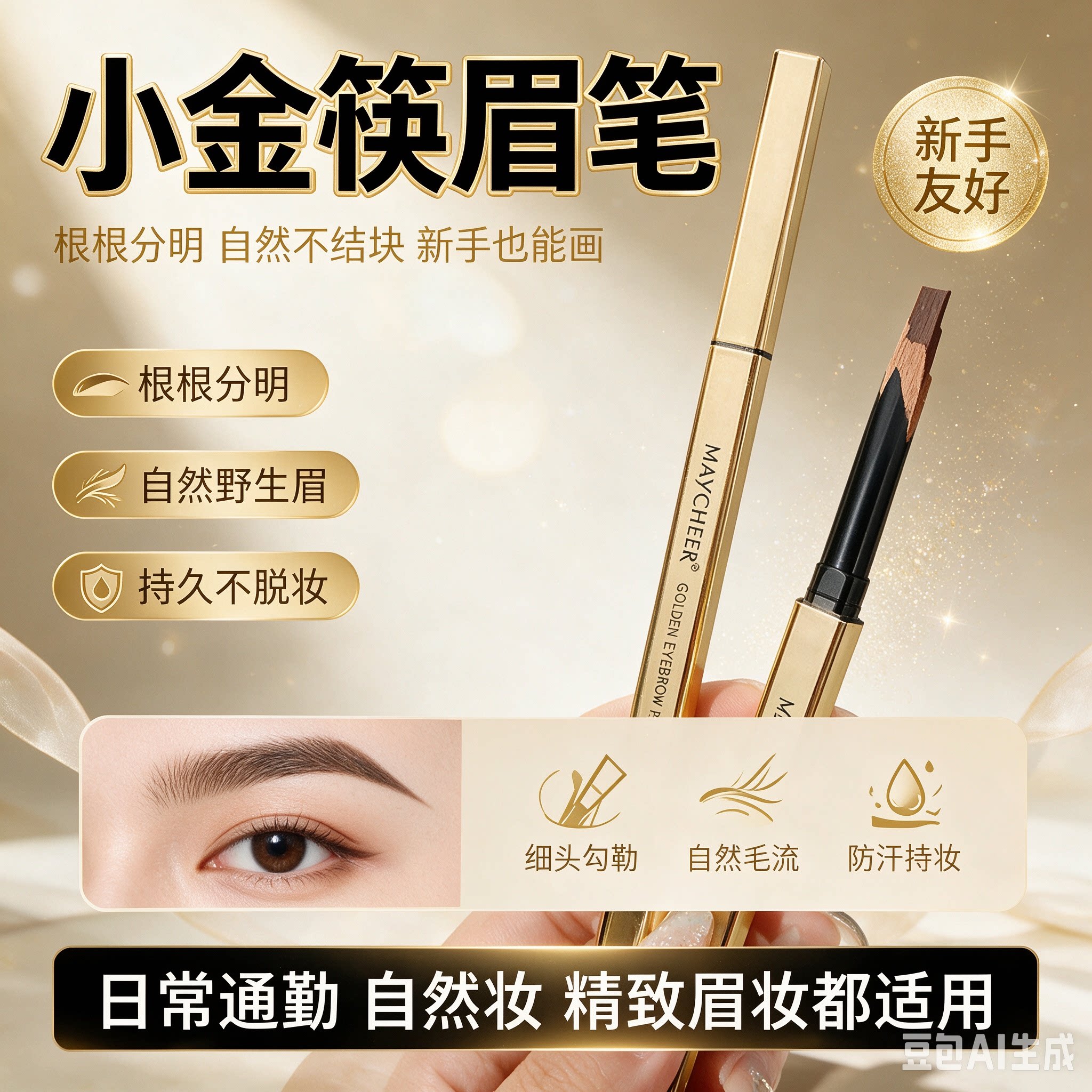 正品】正品美茜儿小金条眉笔防水防汗持久不掉色初学者极细小
