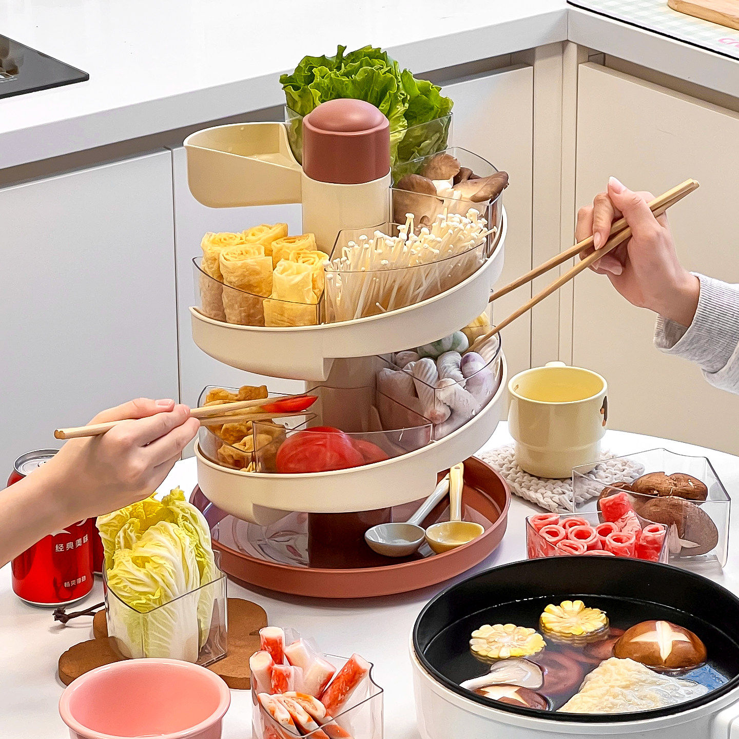 备菜置物架可旋转厨房台面家用配料食材分格收纳架多层火锅配菜盘
