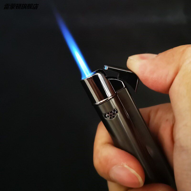 奥麦防风打火机金属直冲蓝焰砂轮充气超薄个性便携猛火小焊枪定制_虎窝淘