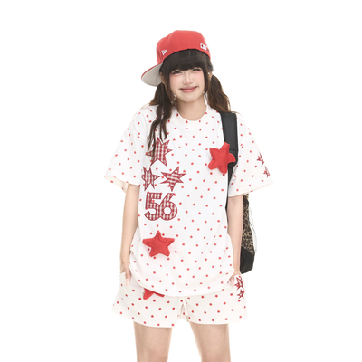 美式星星满印男女宽松夏短袖T恤