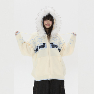 【零碎岛屿】美式国潮费尔岛小狗提花毛领毛衣秋冬小众针织衫上衣